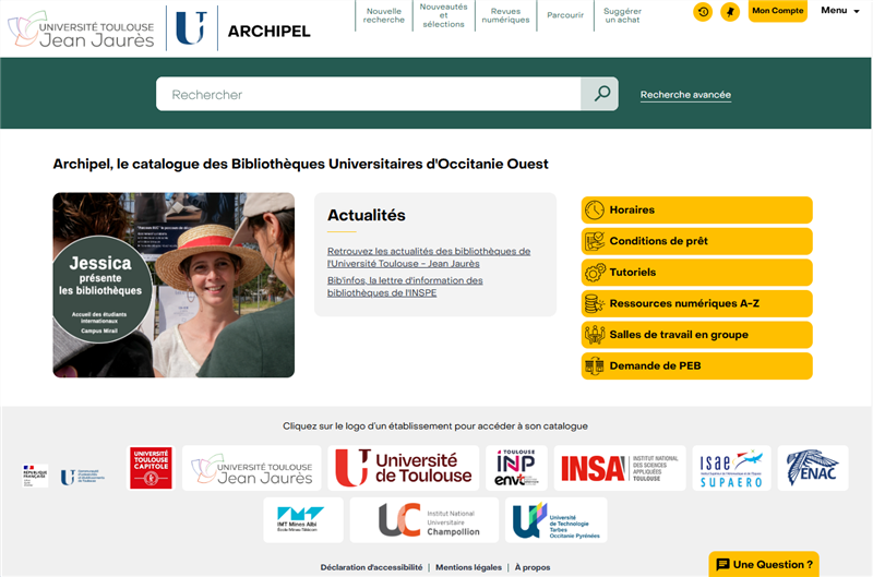 Copie écran de la page d'accueil du catalogue Archipel